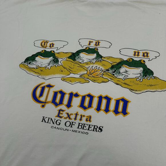 Vintage 80s Men's White Corona 'Extra King of Beers' Cancun Mexico T Shirt 2XL - Picture 2 of 10